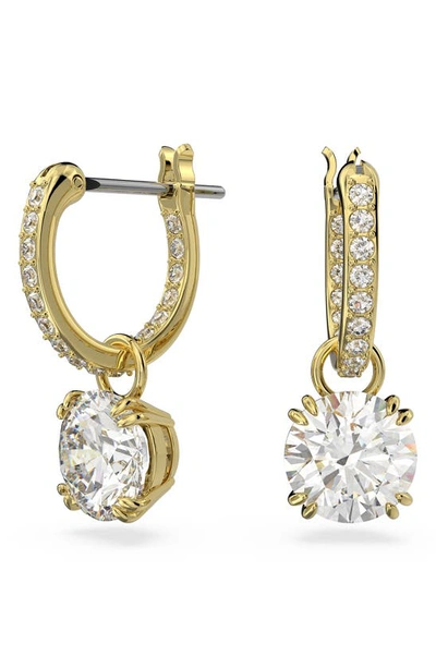 Shop Swarovski Constella Huggie Hoop Earrings In Yellow