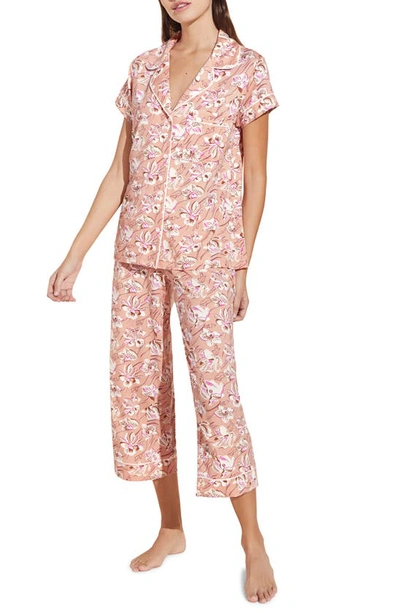 Shop Eberjey Sleep Chic Crop Pajamas In Fiore Rose Cloud/ Ivory