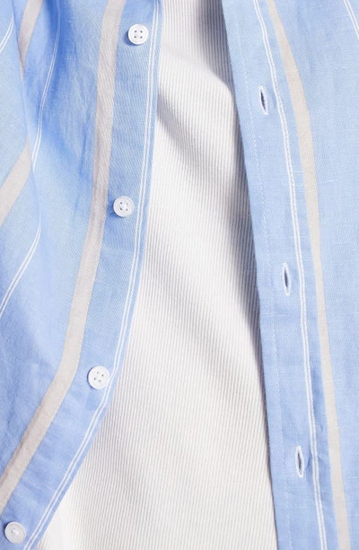 Shop Asos Design Oversize Stripe Linen & Cotton Button-down Shirt In Mid Blue