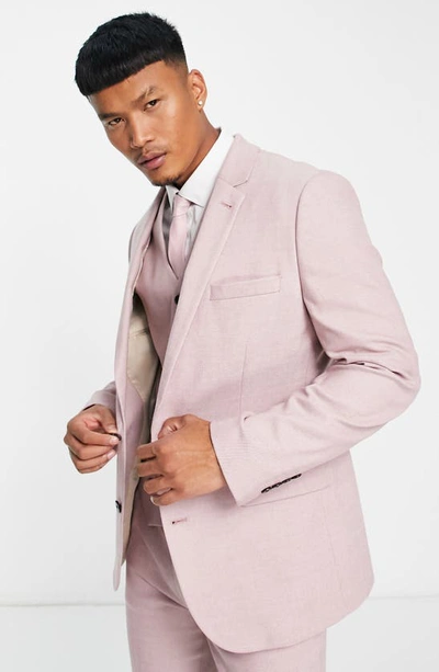 Shop Asos Design Oxford Skinny Suit Jacket In Light Pink