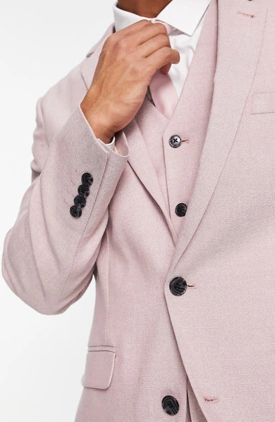 Shop Asos Design Oxford Skinny Suit Jacket In Light Pink