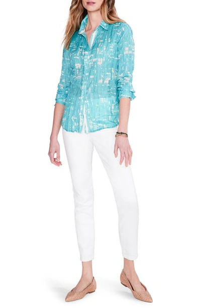 Shop Nic + Zoe Gleaming Crinkle Button-up Shirt In Aqua Multi