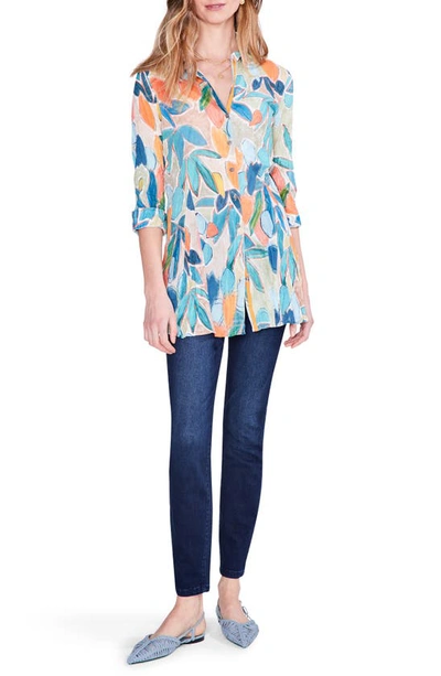 Shop Nic + Zoe Citrus Grove Crinkle Cotton Button-up Shirt In Blue Multi