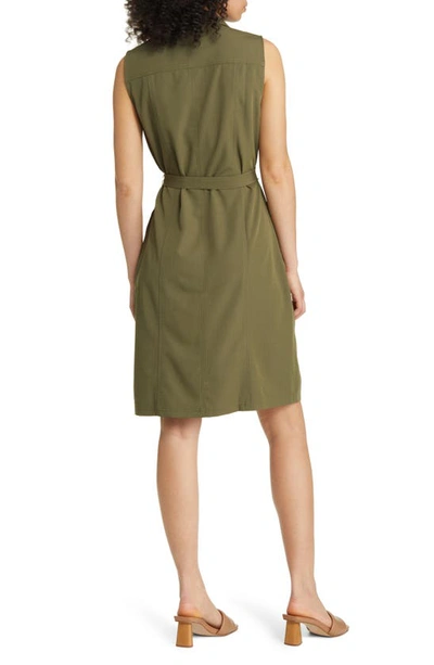 Shop Caslon Sleeveless Tie Waist Dress In Olive