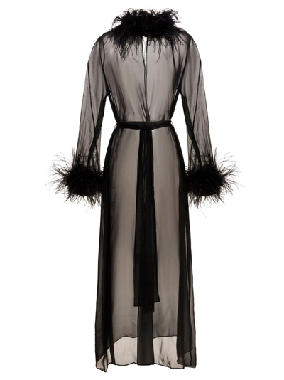 Shop Oseree Silk Feather Robe In Black