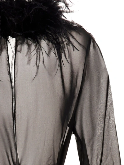 Shop Oseree Silk Feather Robe In Black