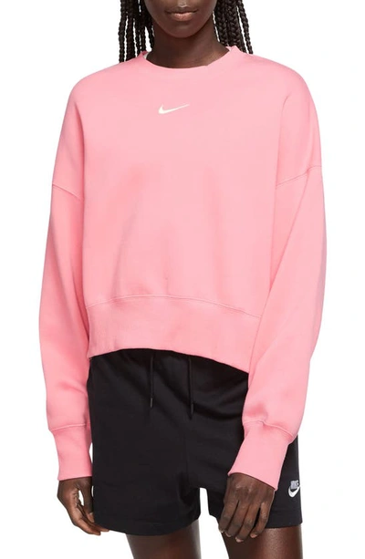 Shop Nike Phoenix Fleece Crewneck Sweatshirt In Coral/ Sail