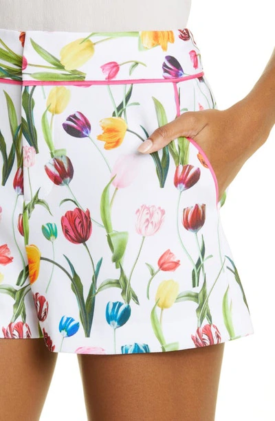 Shop Alice And Olivia Dylan Tulip Print Shorts In Kiss My Tulips