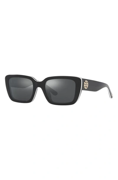Shop Tory Burch 51mm Rectangular Sunglasses In Black White
