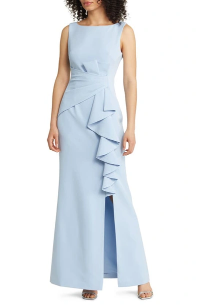 Shop Eliza J Ruffle Front Gown In Light Blue