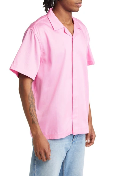Shop Saturdays Surf Nyc York Short Sleeve Lyocell & Cotton Button-up Camp Shirt In Fuchsia Pink