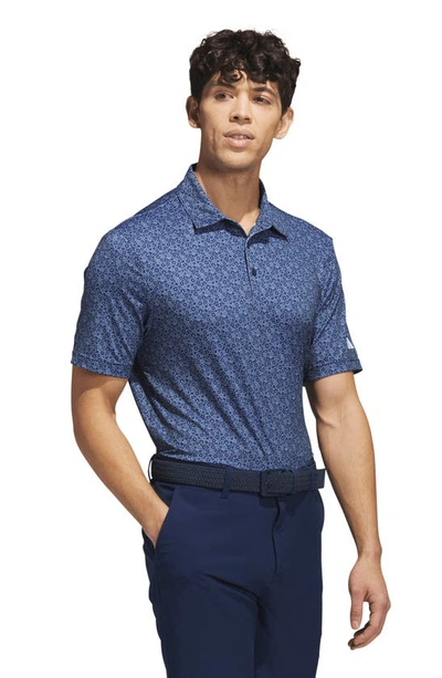 Shop Adidas Golf Allover Print Golf Polo In Collegiate Navy