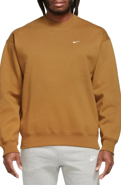 Shop Nike Solo Swoosh Oversize Crewneck Sweatshirt In Desert Ochre/ White