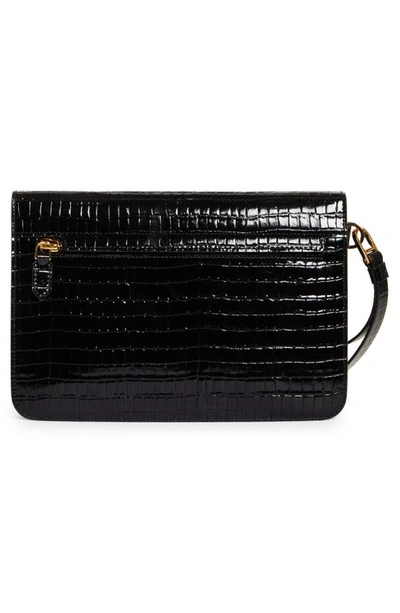 Shop Tom Ford Small T-clasp Croc Embossed Leather Portfolio In Black