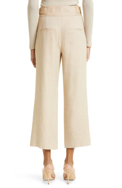 Shop Veronica Beard Aubrie Flare Crop Linen Blend Pants In Khaki Multi