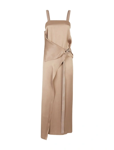 Shop Fendi Brown Silk Dress In Nude & Neutrals