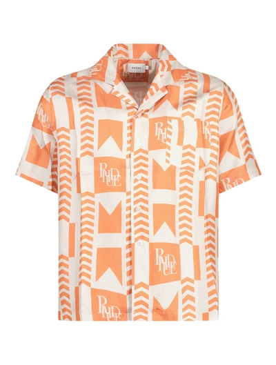 Shop Rhude Graphic-print Silk Shirt In Yellow & Orange