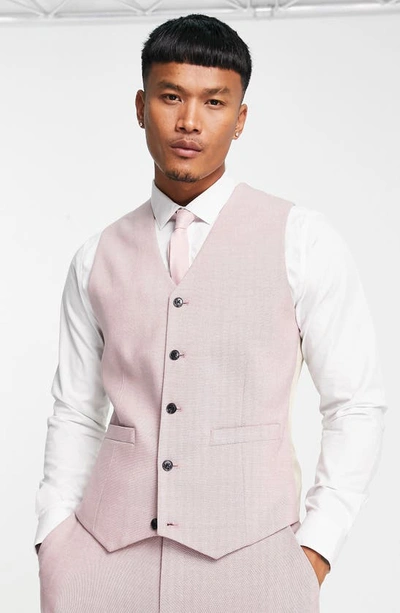 Shop Asos Design Oxford Skinny Fit Vest In Light Pink