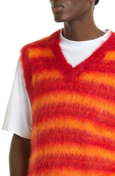 Shop Marni Stripe V-neck Brushed Mohair Blend Sweater Vest In Lacquer