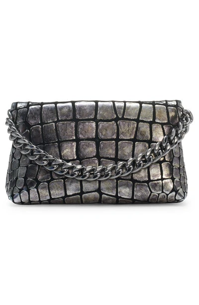 Shop Tom Ford Mini Metallic Croc Embossed Leather Clutch In Silver/ Black
