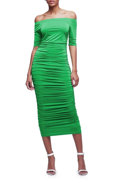 Shop L Agence Sequoia Ruched Off The Shoulder Bodycon Dress In Grass Green