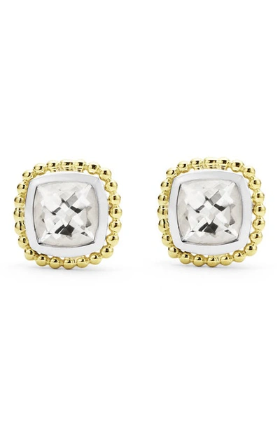 Lagos Caviar Color White Topaz Stud Earrings In Gold