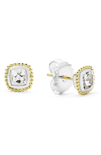 Lagos Caviar Color White Topaz Stud Earrings In Gold