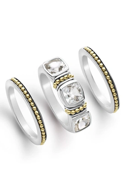 Lagos Set Of 3 Caviar Color White Topaz Stacking Rings In Topaz