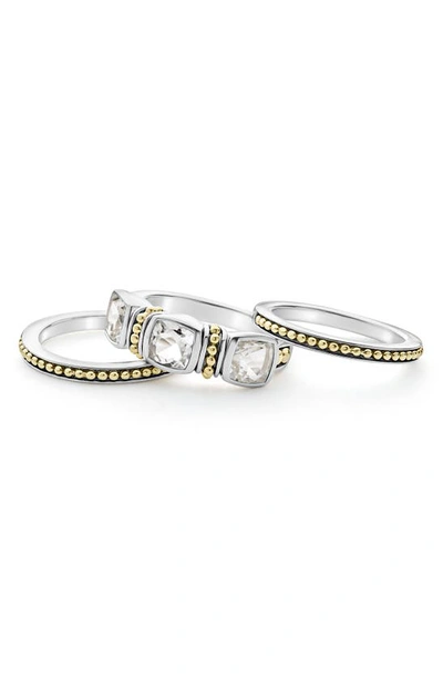 Lagos Set Of 3 Caviar Color White Topaz Stacking Rings In Topaz
