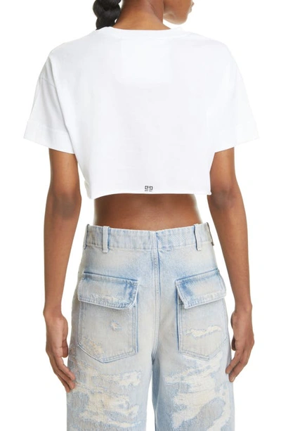 Shop Givenchy Logo Crop Graphic Tee In 100-white