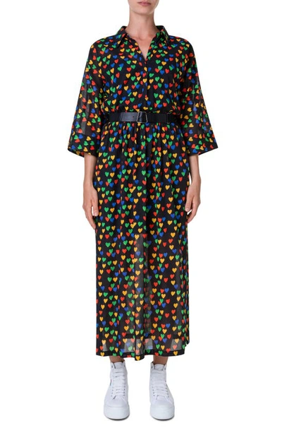 Shop Akris Heart Print Cotton Poplin Shirtdress In Black-multicolor