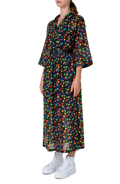 Shop Akris Heart Print Cotton Poplin Shirtdress In Black-multicolor