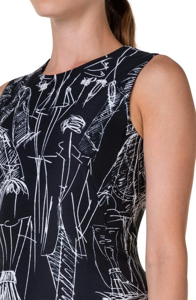 Shop Akris Croquis Sketch Print Sleeveless Cotton & Silk Blend Sheath Dress In Black-ecru