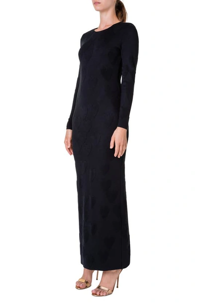 Shop Akris Heart Jacquard Long Sleeve Stretch Silk Column Gown In Black