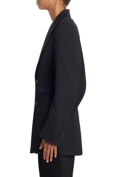 Shop Bottega Veneta Curved Sleeve Compact Twill Blazer In 1000 Black
