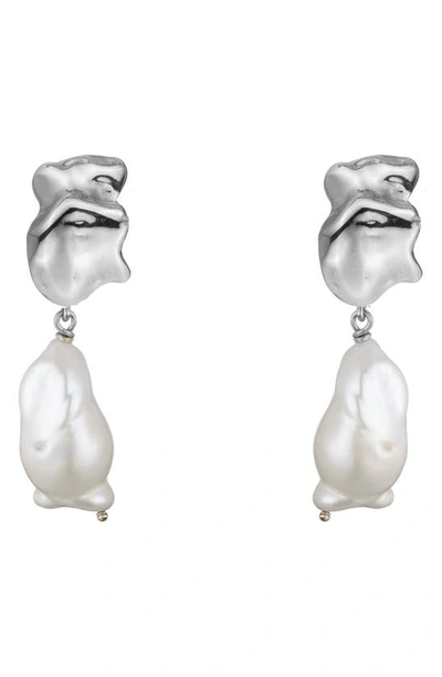 Shop Sterling King Freshwater Pearl Drop Earrings In Sterling Silver