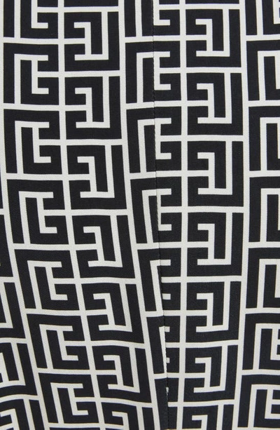 Shop Balmain Monogram Print Double Breasted Cupro Jacket In Ivory/ Black