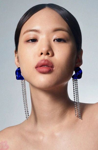 Sterling King Georgia Crystal Drop Earrings In Cobalt Blue