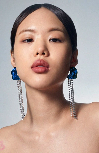 Sterling King Georgia Crystal Drop Earrings In Cobalt Blue