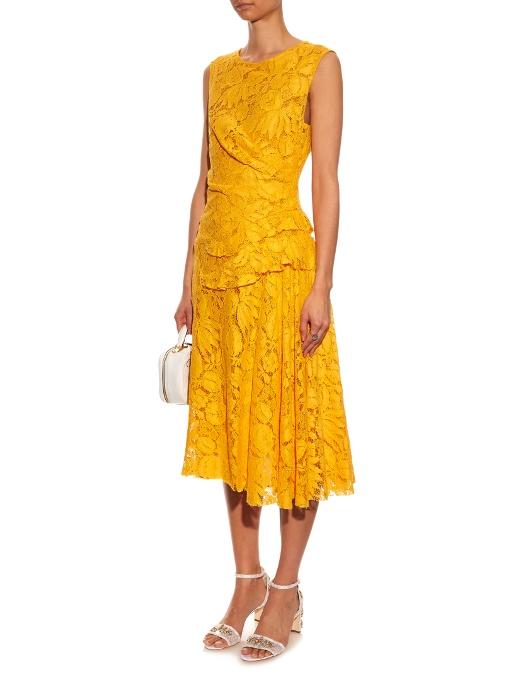 Oscar De La Renta Jewel Neck Gathered Waist Dress In Yellow | ModeSens