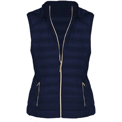 Shop Michael Kors Down Fill Full Zip Removable Hood Puffer Vest In Navy Blue