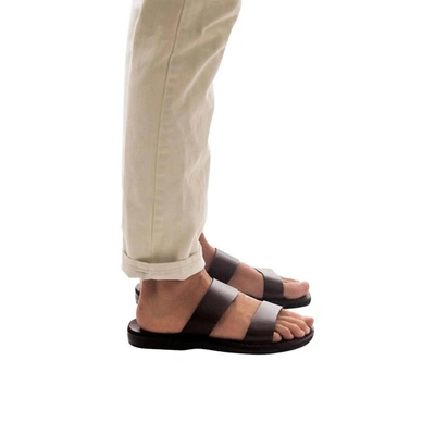 Shop Jerusalem Sandals Men's Aviv Leather Double Strap Sandal In Brown