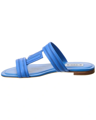 Shop Tod's Double T Strap Leather Sandal In Blue