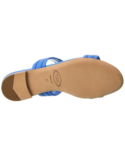 Shop Tod's Double T Strap Leather Sandal In Blue