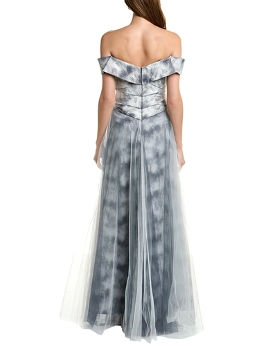 Shop Rene Ruiz Off-the-shoulder Tiered A-line Gown In Grey