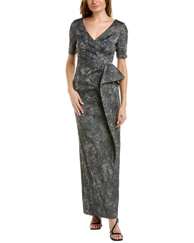 Shop Aidan Mattox V-neck Elbow Sleeve Gown In Grey