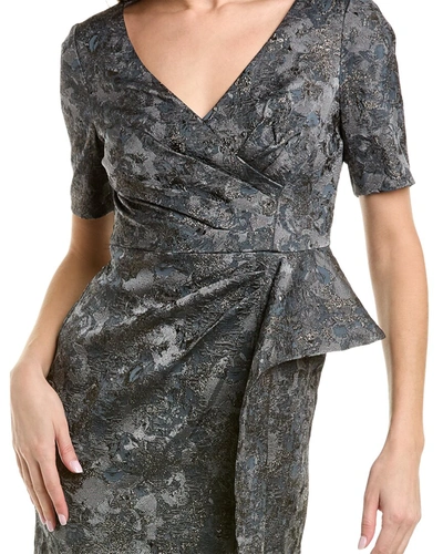 Shop Aidan Mattox V-neck Elbow Sleeve Gown In Grey