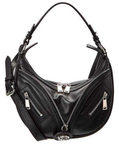 Shop Versace Repeat Small Leather Hobo Bag In Black