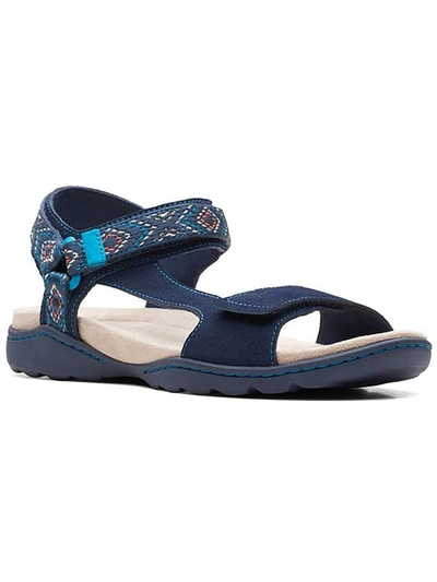 Shop Clarks Amanda Step Womens Suede Adjustable Sport Sandals In Blue