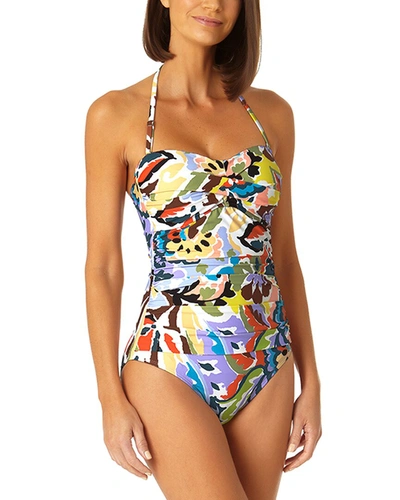 Shop Anne Cole Twist Front Shirred Bandeau One-piece In Multi